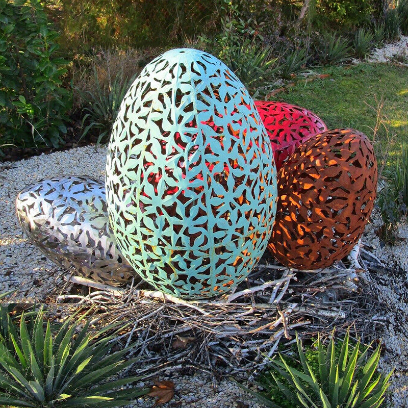 Garden Park Eggs Sculpture Oval Shape Large Eiernest Stained Or Complete Made of Stainless Steel