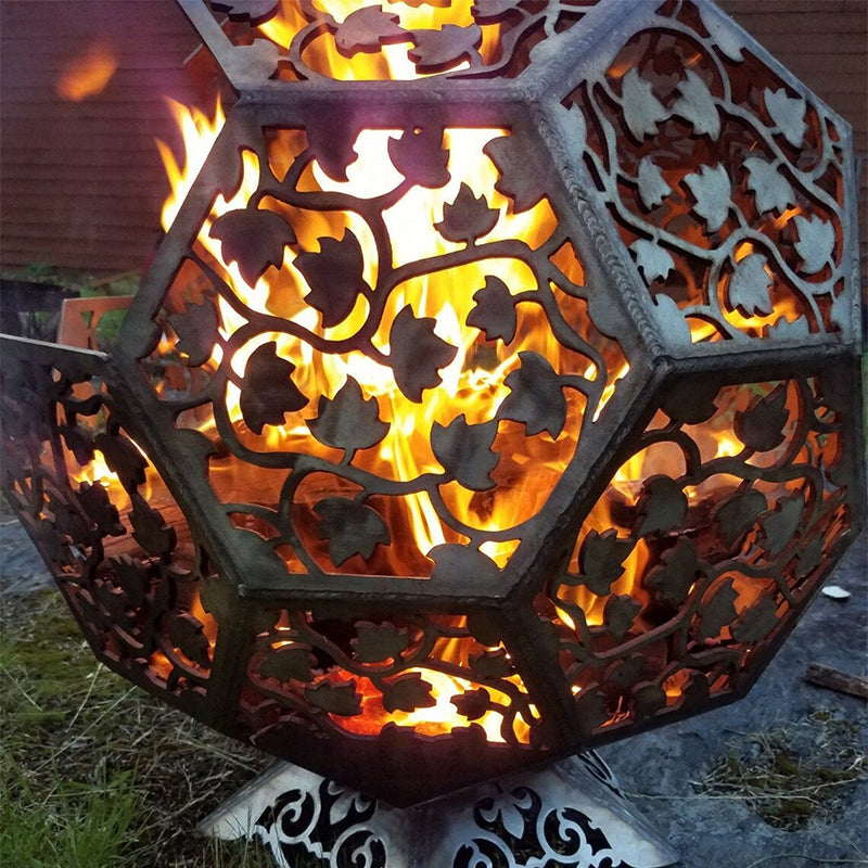 Handcrafted Decorative Round Steel Firepit With Wildlife Flower Leaf CNC Cutout Design