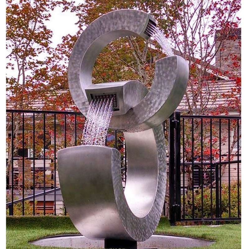 Outdoor Garden Abstract Large Circle Landscape Metal Art Water Fountain Modern Stainless Steel Sculpture