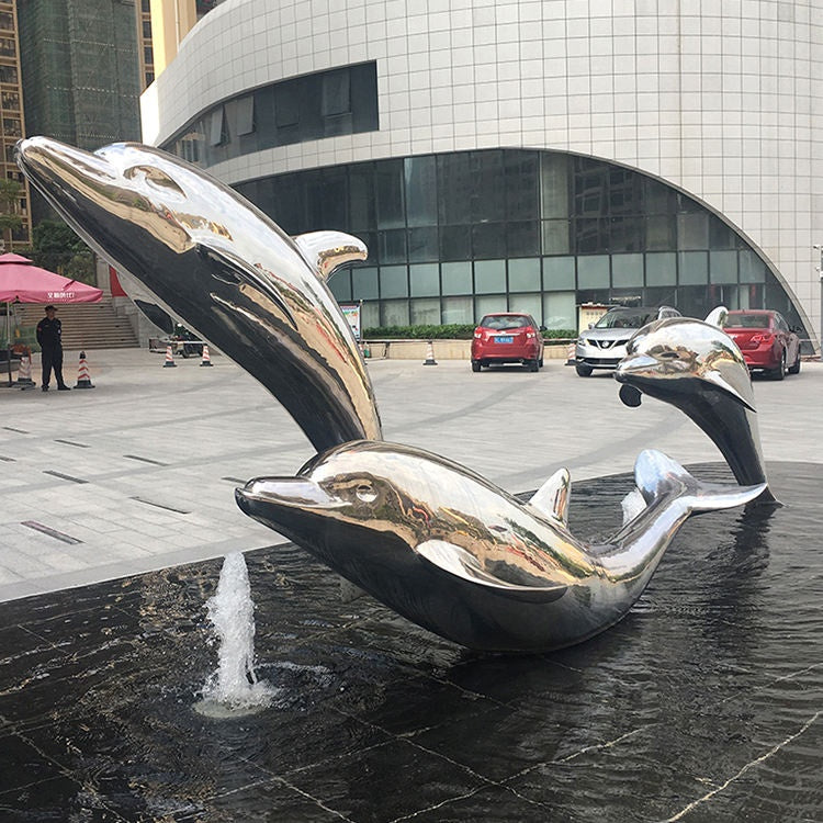 Beautiful outdoor dolphin stainless steel sculpture
