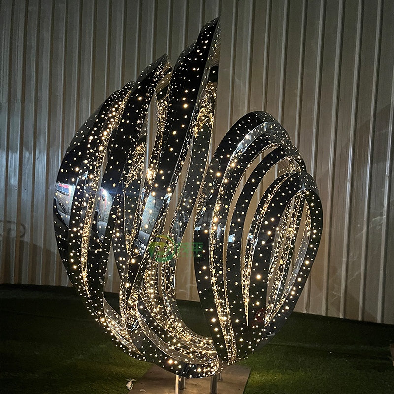 Large stainless steel ribbon abstract sculpture