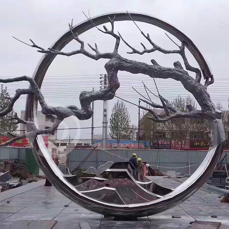 Customsized Modern Outdoor Metal Art Statue Large Circle Stainless Steel Garden Sculpture