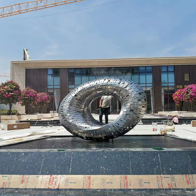 Modern Art Sculpture Hotel Garden Oval Hollowed Out Stainless Steel Sculpture