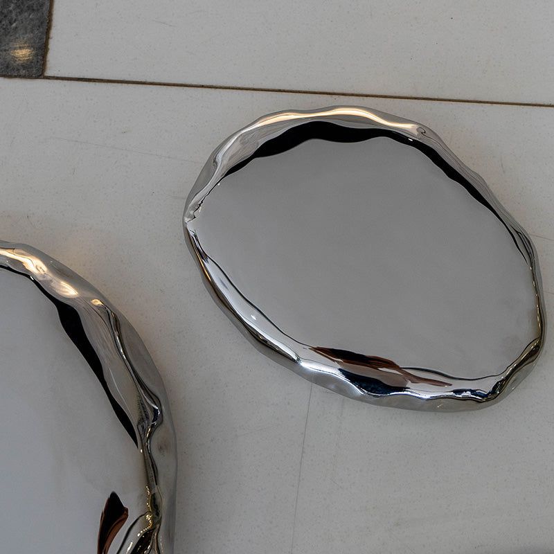 Modern Luxury Home Decoration Metal Art Modern Stainless Steel Stone Sculpture Mirrors Decor Wall