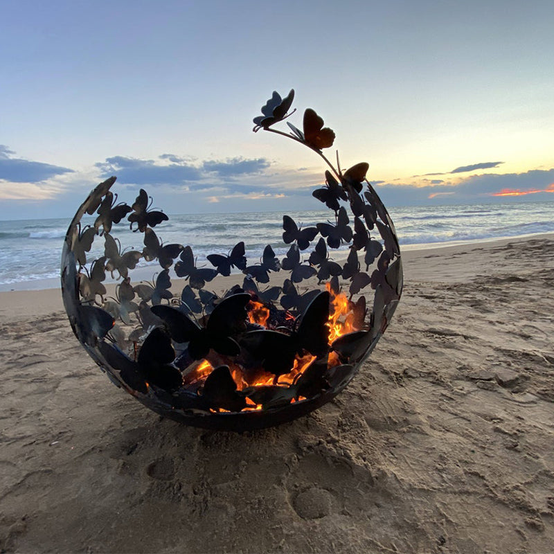 Outdoor steel Fire Pit Table Personalized Sphere Globe Firepit Metal Large Sculpture.