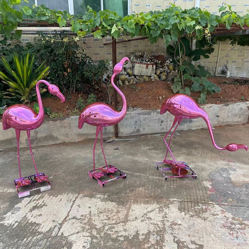 Outdoor garden stainless steel abstract flamingo sculpture