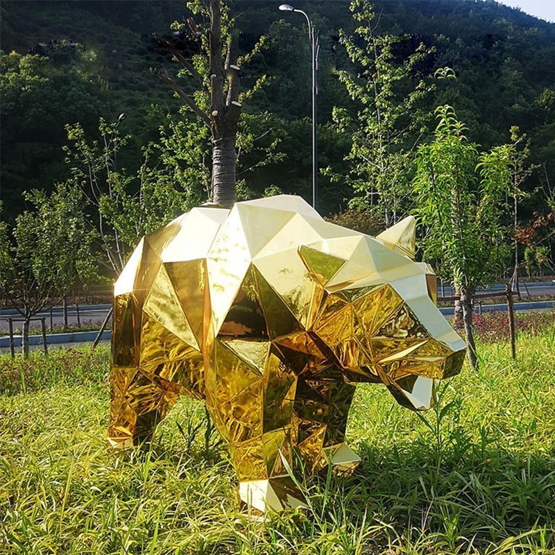 Modern Design Outdoor Life Size Mirror Polishing Stainless Steel Lion Panther Deer Elephant Statue