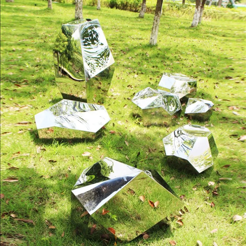 Directly Factory Grass Decor Custom Size Stone Shape Mirror Polishing Stainless Steel Outdoor Sculpture