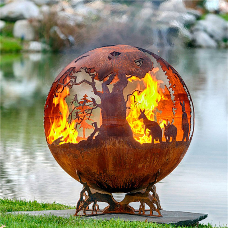 Customized Design Outdoor Garden Hollow Sphere Large Metal Ball Corten Steel Fire Pit