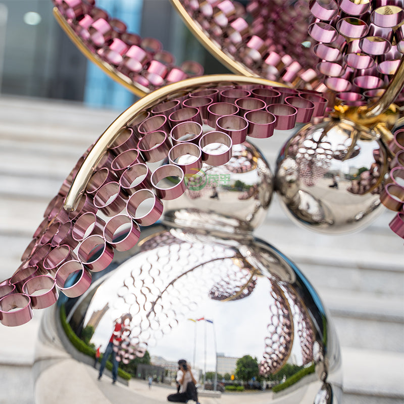 Modern garden art metal flower shape sphere stainless steel sculpture