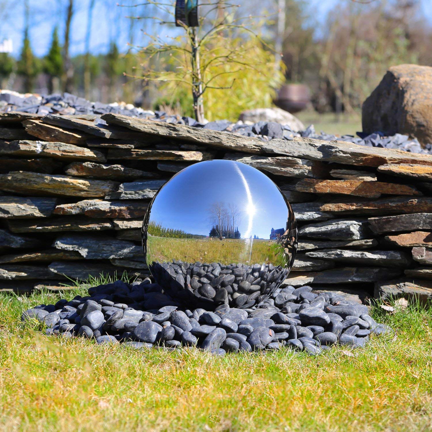 Foundation Stainless steel Hollow Sphere Sculpture Water Flow Garden Ornament