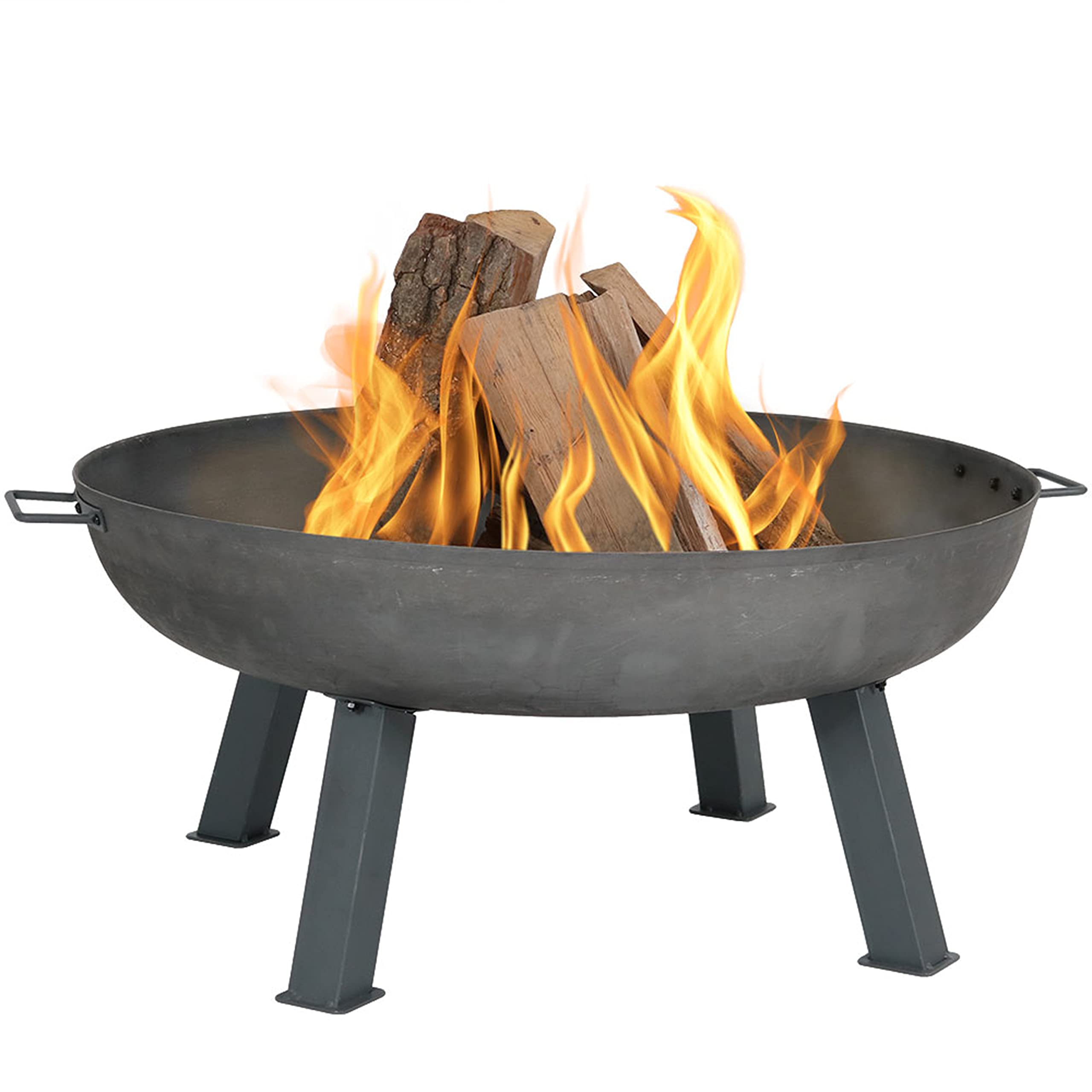 Rustic Steel Colored Cast Iron Fire Bowl With Handles Outdoor Wood Burning Fire Pit Bowl For Backyard Patio or Porch