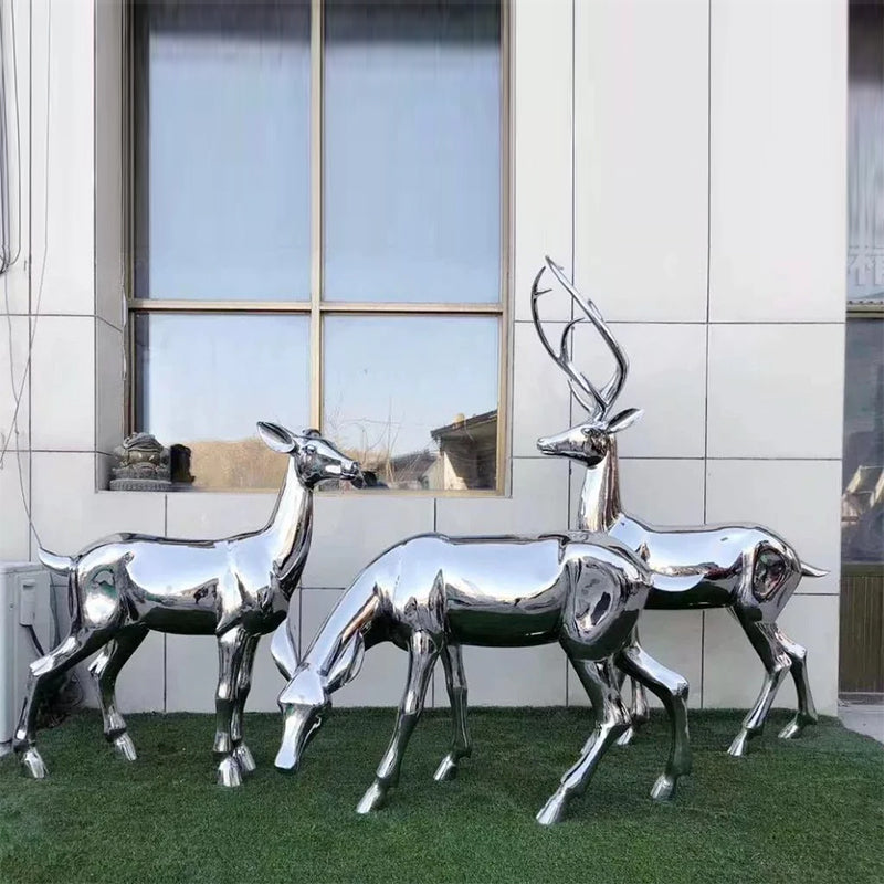 Custom Life Size Animal Outdoor Garden Modern Metal Decorations Deer Stainless Steel Sculpture