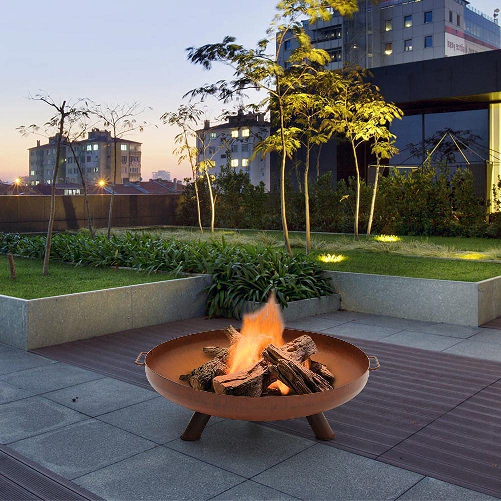 Outdoor Garden Patio Heater Camping Bowl For Wood Charcoal Cast Heat-Resisting Corten Steel Rust Fire Pit Grill Barbecue Rack