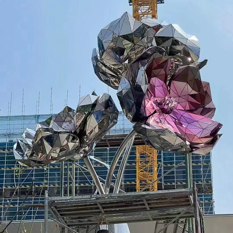 Outdoor Garden Modern Art Big Metal Stainless Steel Flower Sculpture Statue