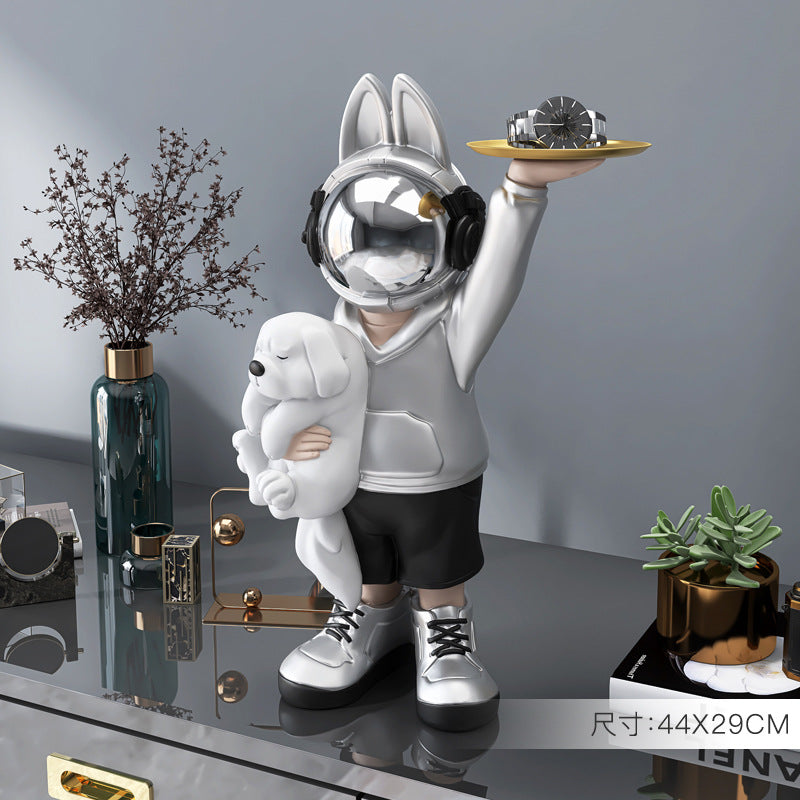 Factory Custom OEM ODM Animal Rabbit Astronaut Tray Ornament Home Decoration Resin Statue Sculpture
