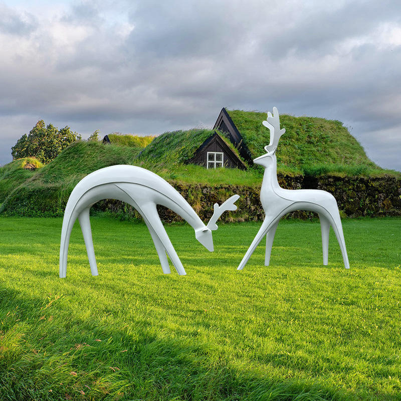 High Quality Customized Modern Outdoor Garden Hotel Animal Art Decoration Abstract Deer Stainless Steel Sculpture