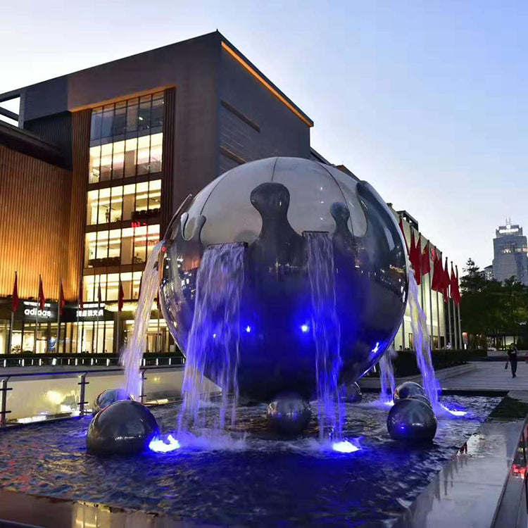 Stainless Steel Sphere Fountain Sculpture Metal Art Plaza Decoration Large Sculpture Outdoor Water Fountain With Lights