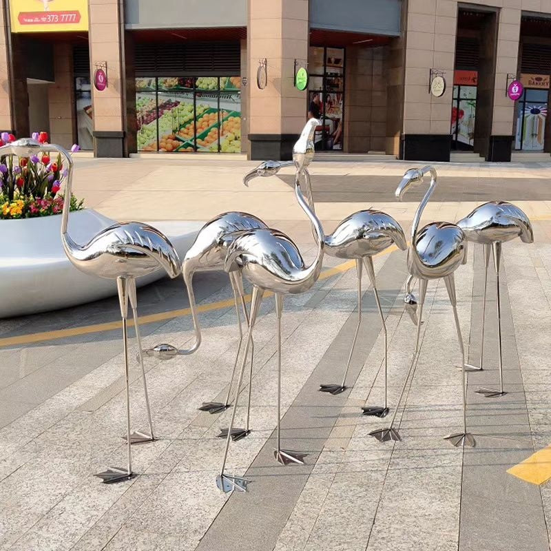 Outdoor garden stainless steel abstract flamingo sculpture