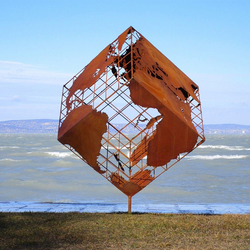 Huge Cube Corten Steel Sculpture Mother Earth Motif From Kortenstahl Cortenstahl Aufpr Stainless
