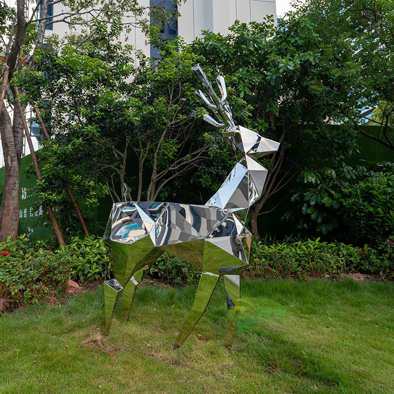 Metal Crafts Custom Outdoor Garden Indoor Hotel Decoration Metal Modern Abstract Geometric Stainless Steel Art Deer Sculpture