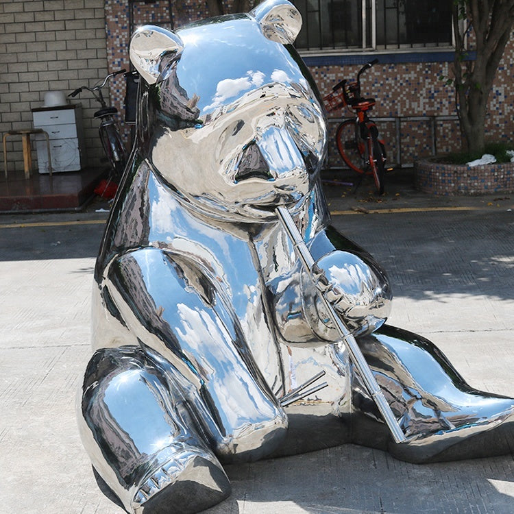 High Quality Customized Large Modern Outdoor Garden Decorative Metal Art Abstract Animal Panda Bear Stainless Steel Sculpture