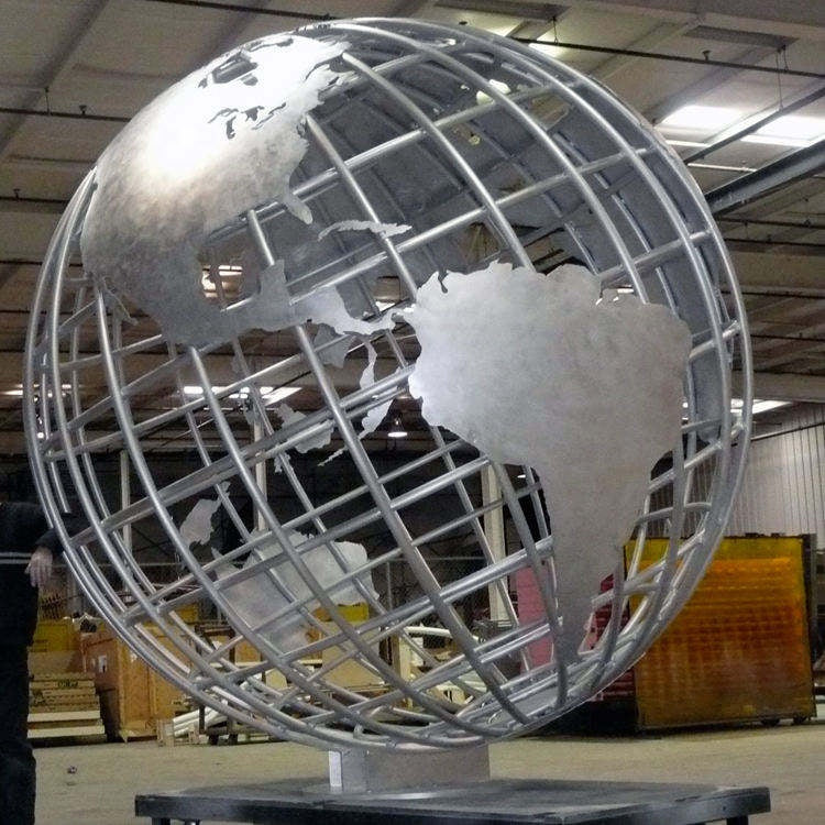 High Quality Customized Modern 3D Luxury Outdoor Indoor Metal Ornament Art Decor Abstract Globe Stainless Steel Sculpture