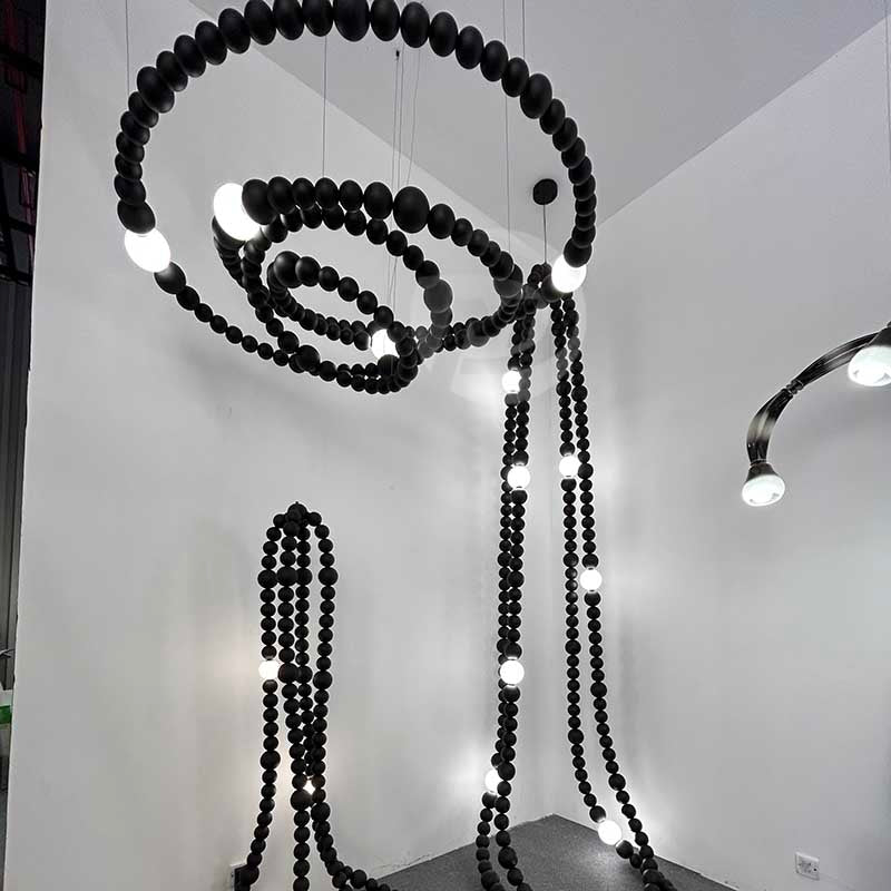 Gallery ornament metal art indoor decoration stainless steel ball set with led light