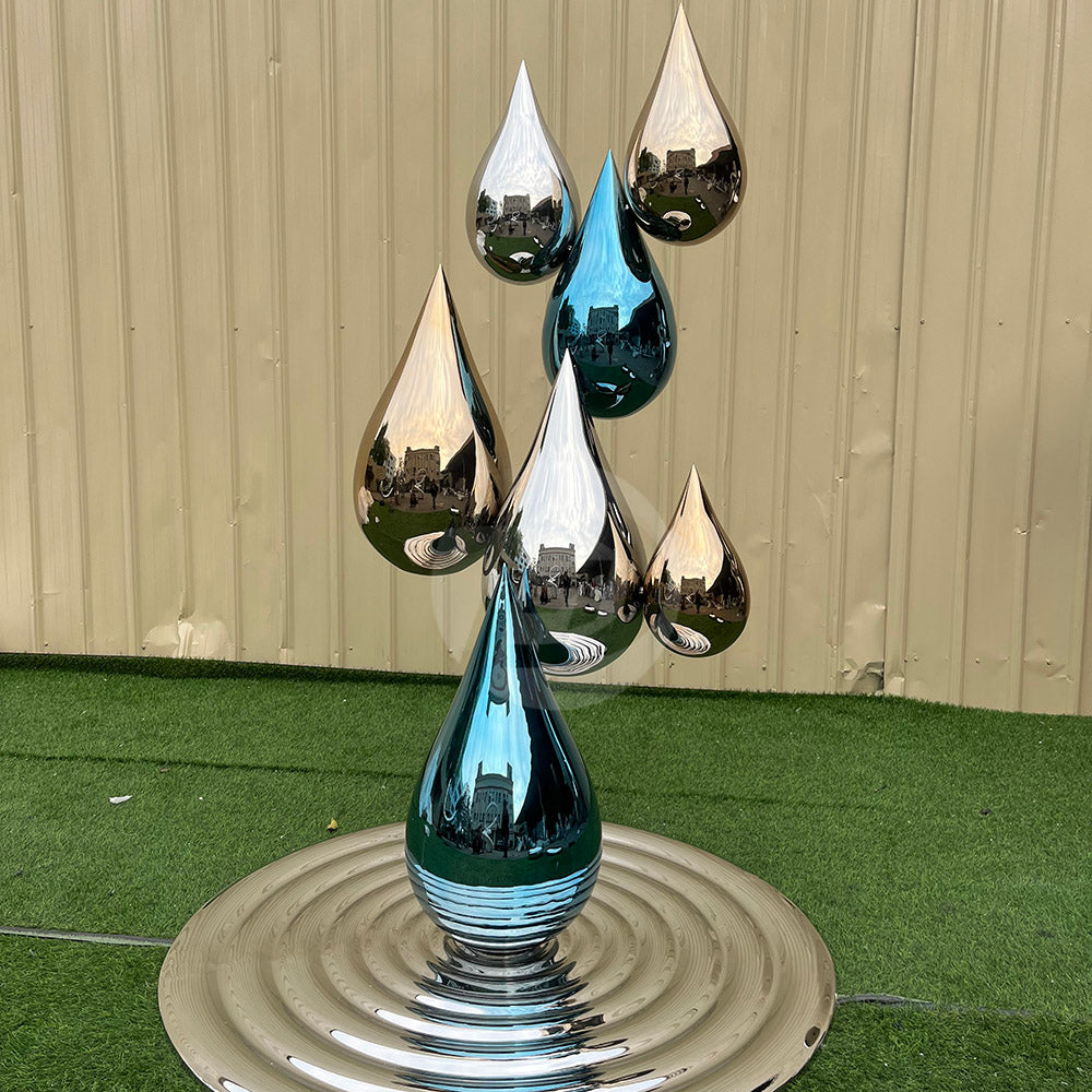 Custom Color Size Art Modern Metal Decorations water Drop Stainless Steel Sculpture
