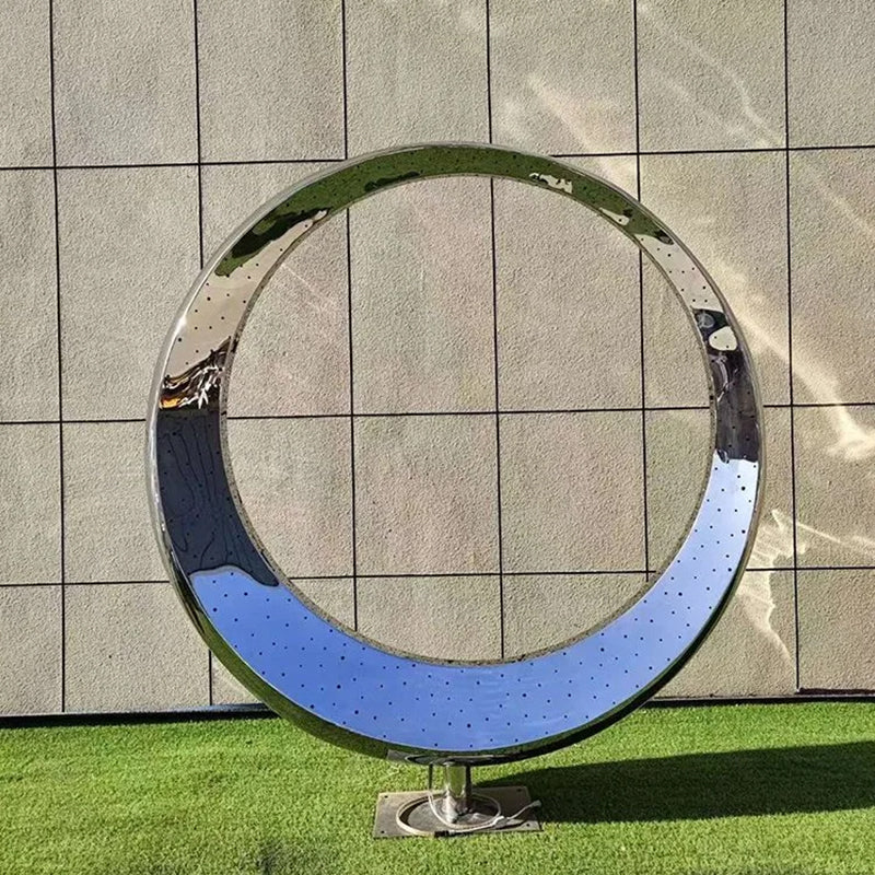 Outdoor Large Size Modern Garden Decoration Mirror Polishing Circle Design Metal Art Stainless Steel Sculpture