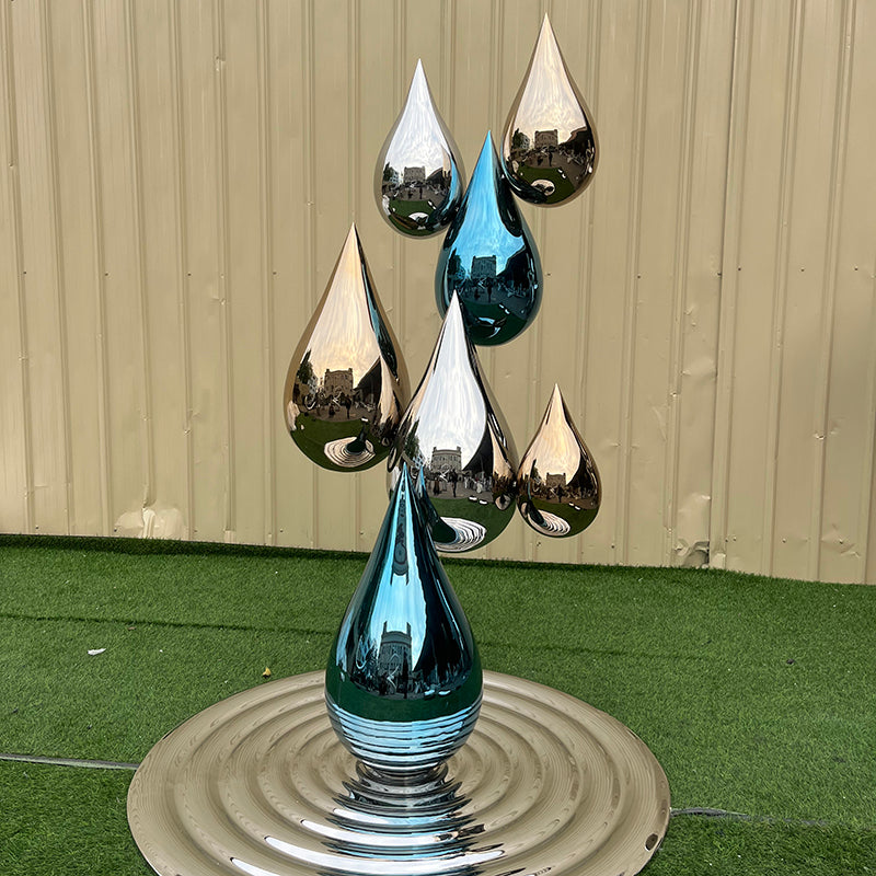 Customized park outdoor stainless steel abstract water drop statue garden sculpture