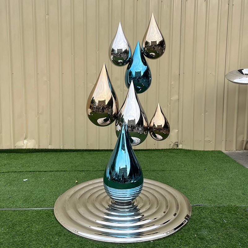 Customized park outdoor stainless steel abstract water drop statue garden sculpture