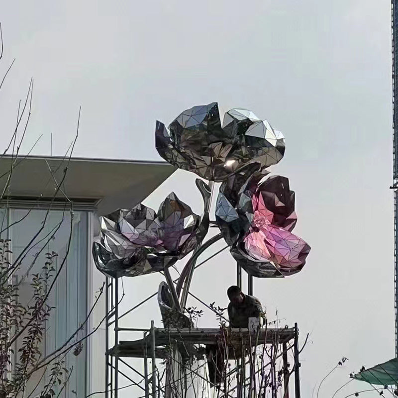 Outdoor Garden Modern Art Big Metal Stainless Steel Flower Sculpture Statue