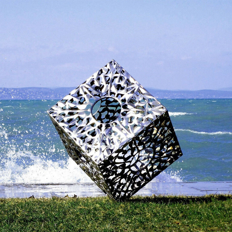 Cube Cubus Garden Sculpture Handmade From Stainless Steel H 86 CM x Width 80 CM