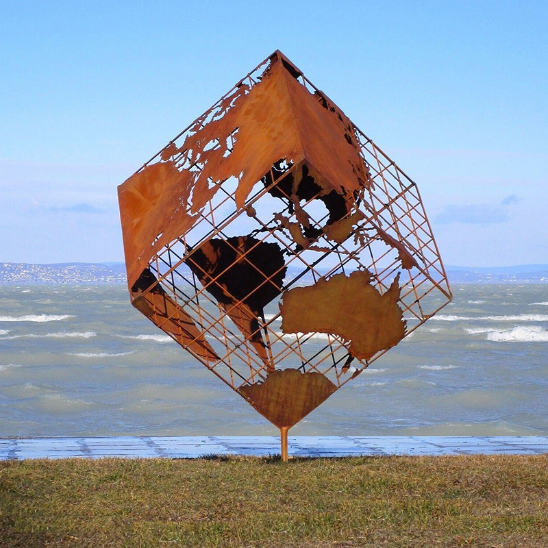 Huge Cube Corten Steel Sculpture Mother Earth Motif From Kortenstahl Cortenstahl Aufpr Stainless