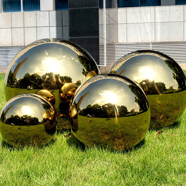 Factory Custom 16 Inch Gold Color Plated Reflective Gazing Hollow Sphere Stainless Steel Ball Sculpture
