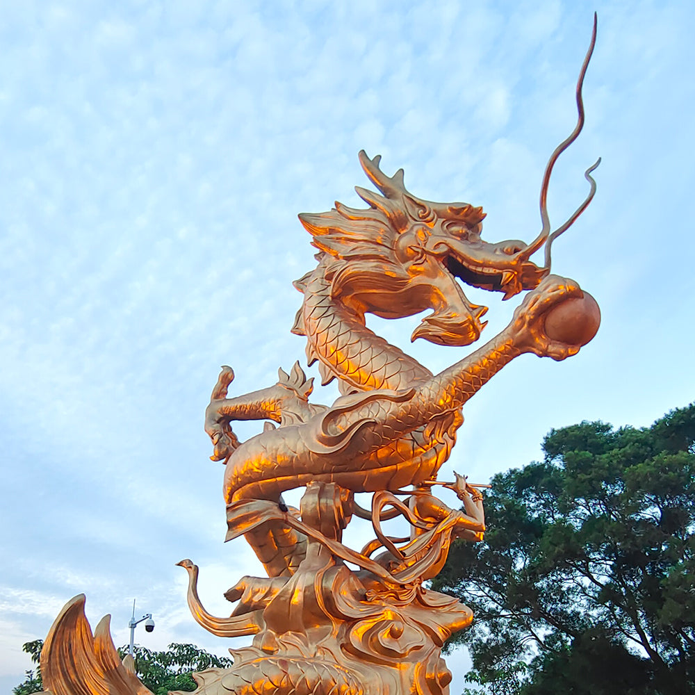 Gold Modern Garden Outdoor Metal Stainless Steel Large Chinese Abstract Art Dragon Sculpture