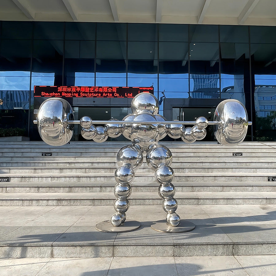 Metal Art Stainless Steel Large Hollow Ball Shape Strong Man Sculpture Decoration
