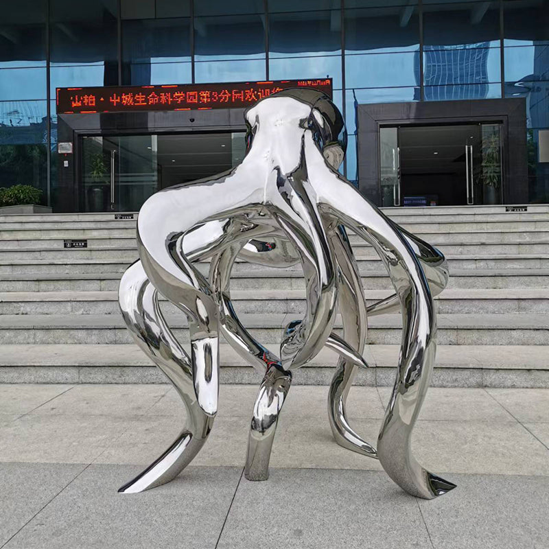 Custom Size Animal outdoor Garden Modern Decorations Polished Octopus Stainless Steel Sculpture