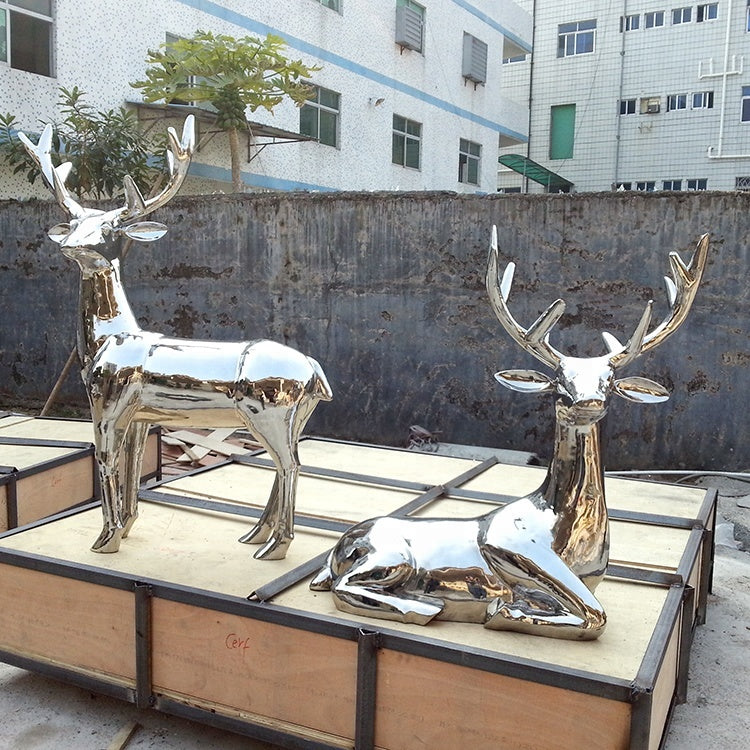 High Quality Customized Large Modern Outdoor Garden Decorative Metal Art Abstract Animal Fawn Deer Stainless Steel Sculpture