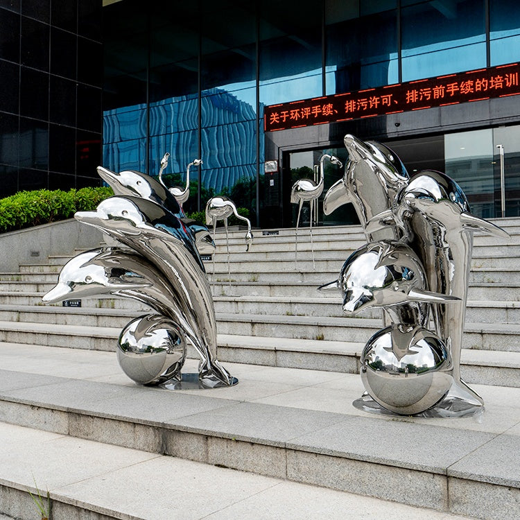Customized Modern Outdoor Garden High Quality Hotel Animal Art Decoration Abstract Dolphin Stainless Steel Sculpture