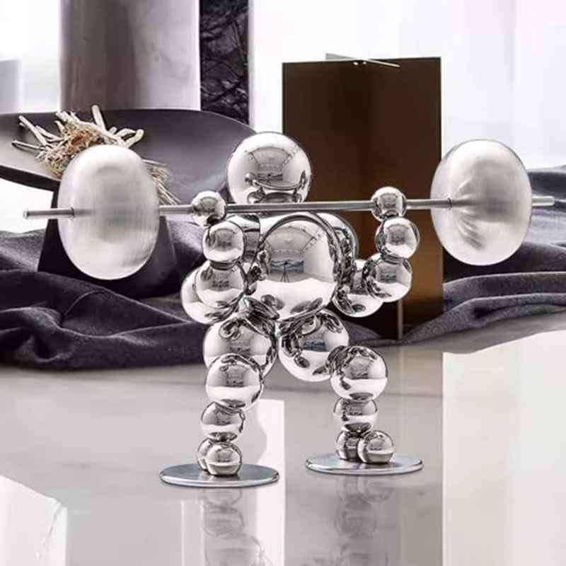 Modern Creative Gift Decoration Stainless Steel Metal Art Designed Barbell Weightlifting Sculpture Metal Crafts