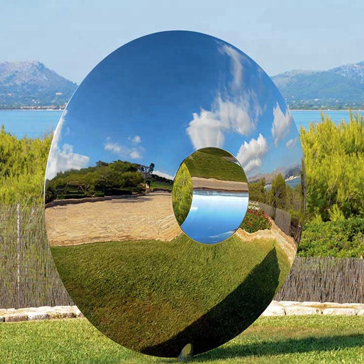 Modern Outdoor Ornaments Garden Landscape Polished Metal Art Abstract Moon Stainless Steel Sculpture
