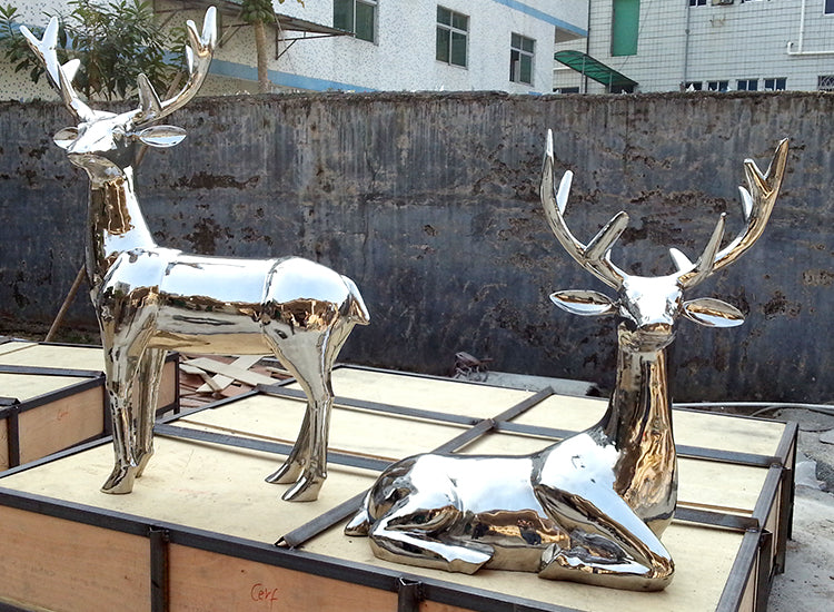 High Quality Customized Large Modern Outdoor Garden Decorative Metal Art Abstract Animal Fawn Deer Stainless Steel Sculpture