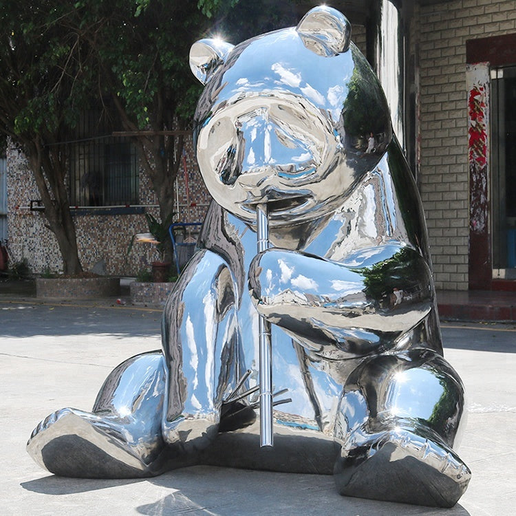 High Quality Customized Large Modern Outdoor Garden Decorative Metal Art Abstract Animal Panda Bear Stainless Steel Sculpture