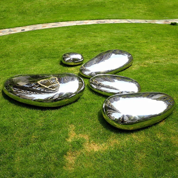 Custom Modern Garden Mirror Polishing Metal Stone Pebble Shape Elliptical Stainless Steel Sculpture For Outdoor