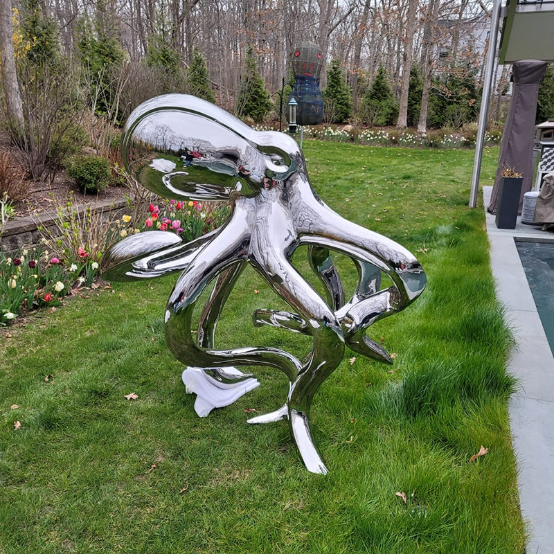 Custom Size Animal outdoor Garden Modern Decorations Polished Octopus Stainless Steel Sculpture