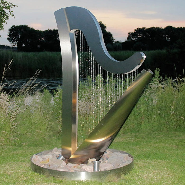 Maping Modern Customize Design Garden Large Metal Art Sculpture Stainless Steel Eater Outdoor Water Fountain Harp Sculptu