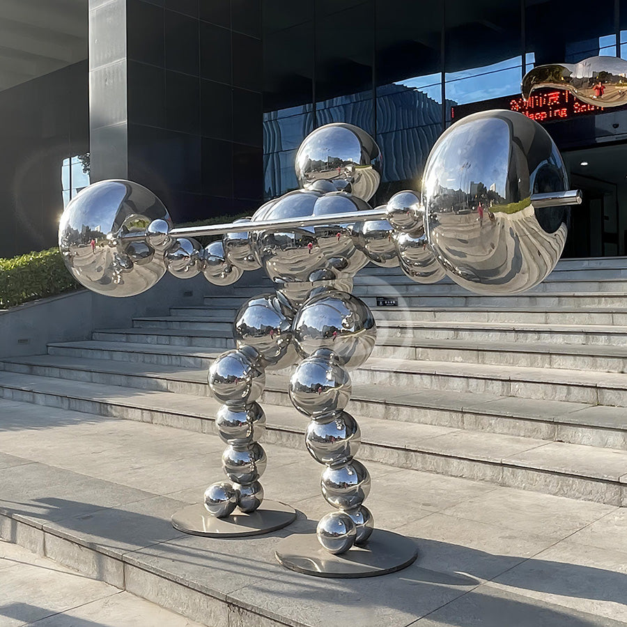 Metal Art Stainless Steel Large Hollow Ball Shape Strong Man Sculpture Decoration