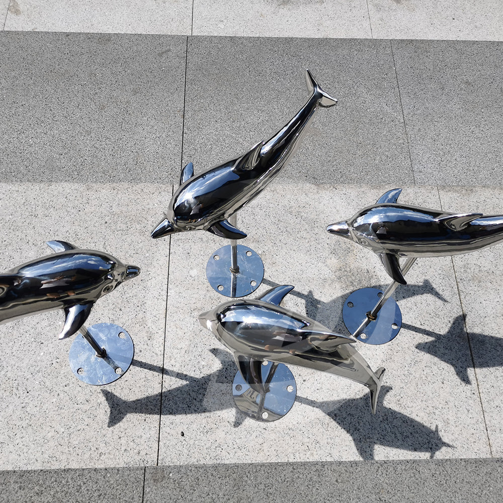 Metal Art Dolphin Ornament Stainless Steel Sculpture Indoor Decor